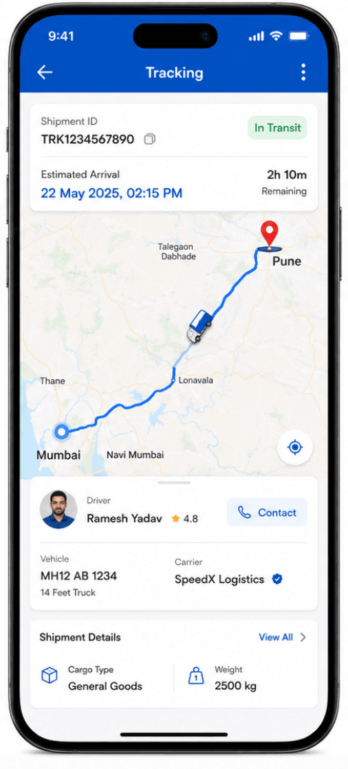 TransHub Logistics application screen 2
