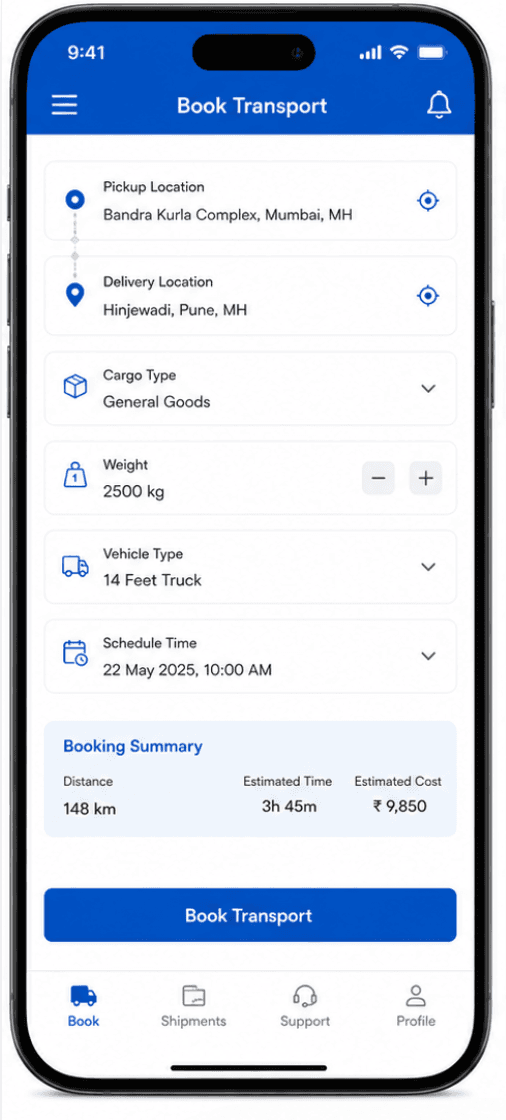 TransHub Logistics application screen 1